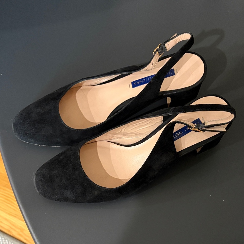 Stuart Weitzman Black Suede Slingback Mules
